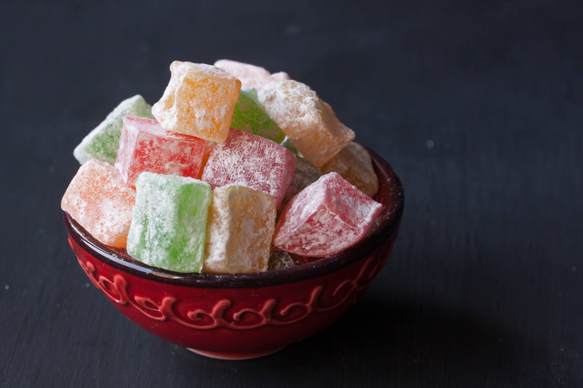 Turkish delight lokum on a black background