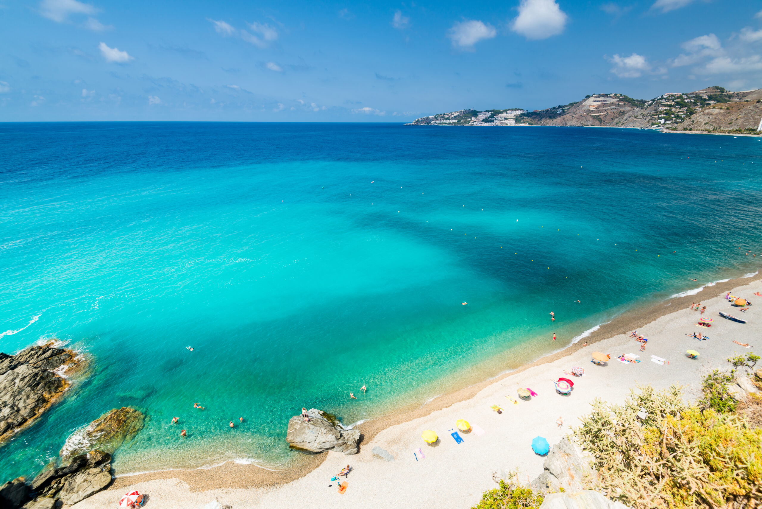 An aerial view of a mediterranean spanish beach (San Cristobal beach) at Almunecar, Granada, Spain